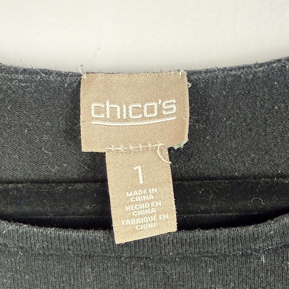 Chicos Black White 3/4 Sleeve Embroidered Stretched Hem Wrist Casual Med Tunic - Picture 3 of 8